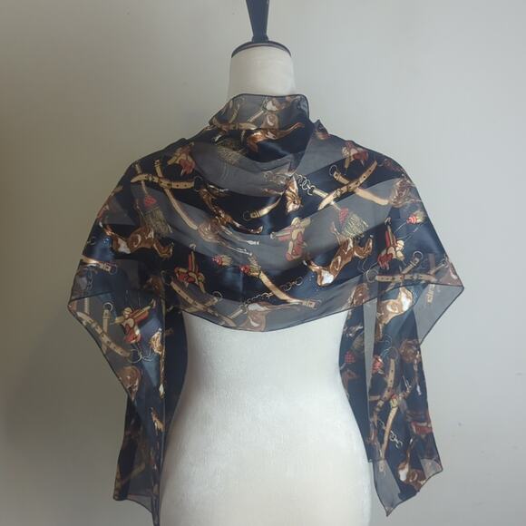 Equestrian Horse Western Saddle Novelty Lightweight Semi Shear Scarf Shaw - Picture 5 of 7